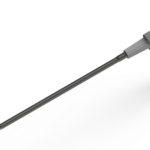 A computer render of the wide clip applicator, showing a handle and trigger for operation, a long arm and a unique applicator tip.